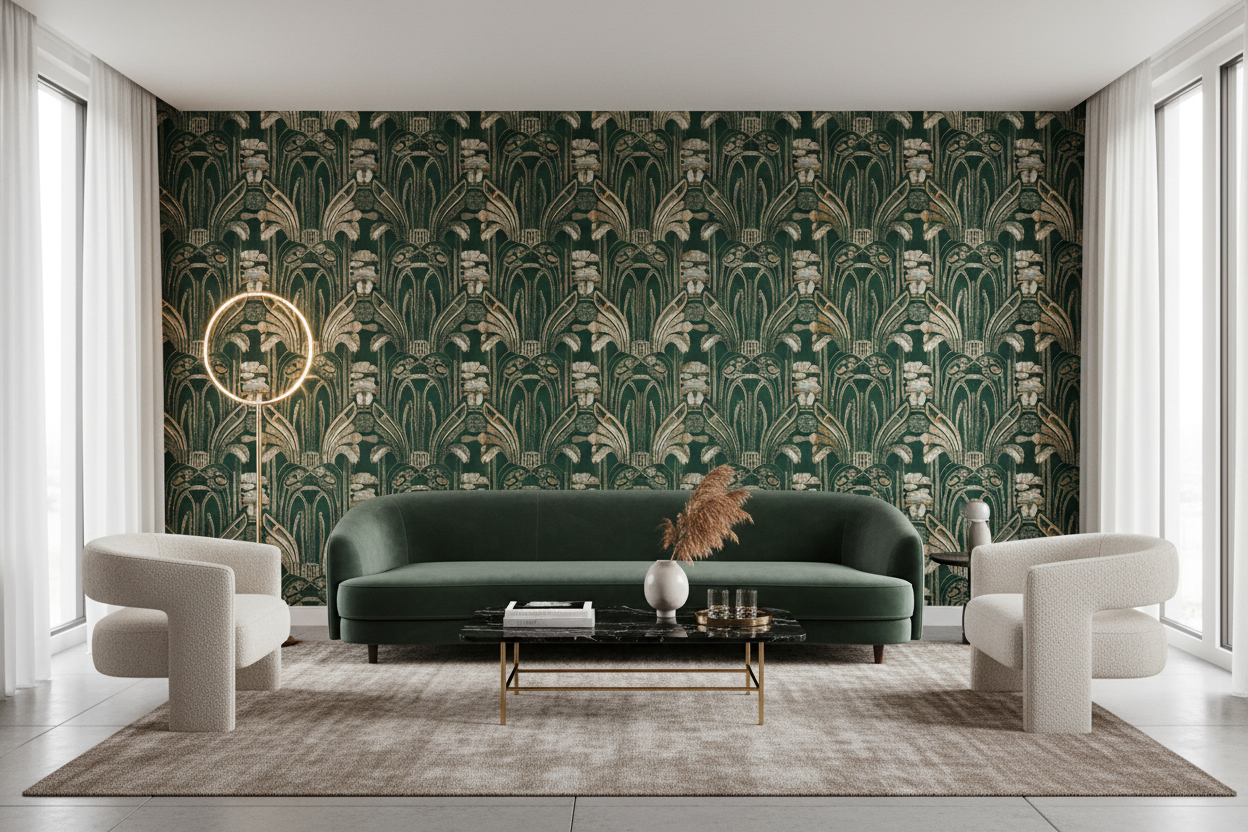Luxury wallpaper in modern living room wall 