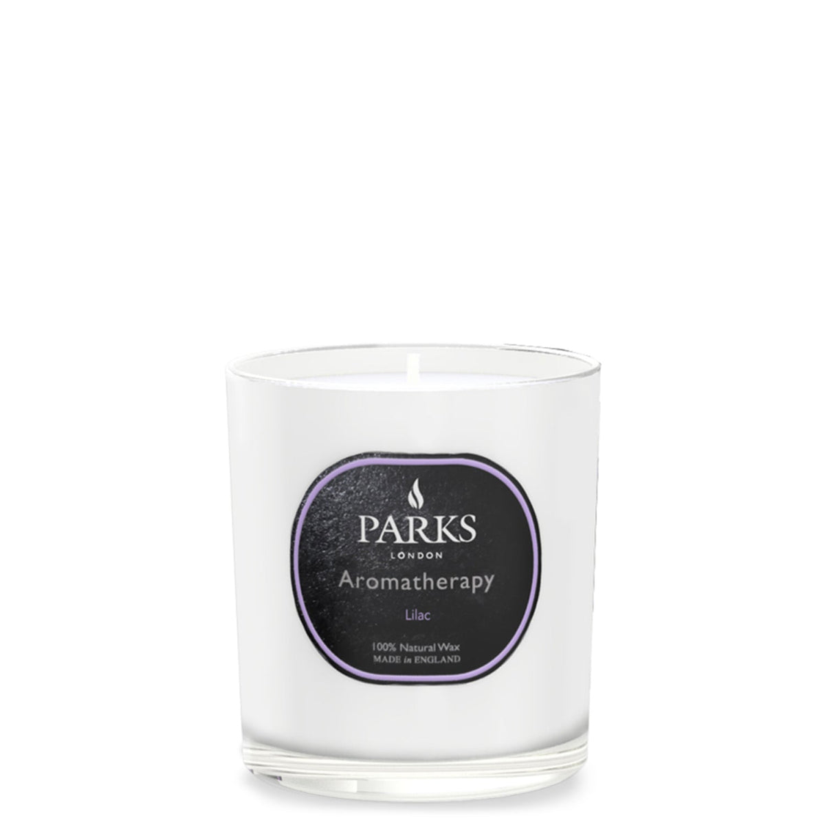 Parks London aromatherapy candle with a label on a white background