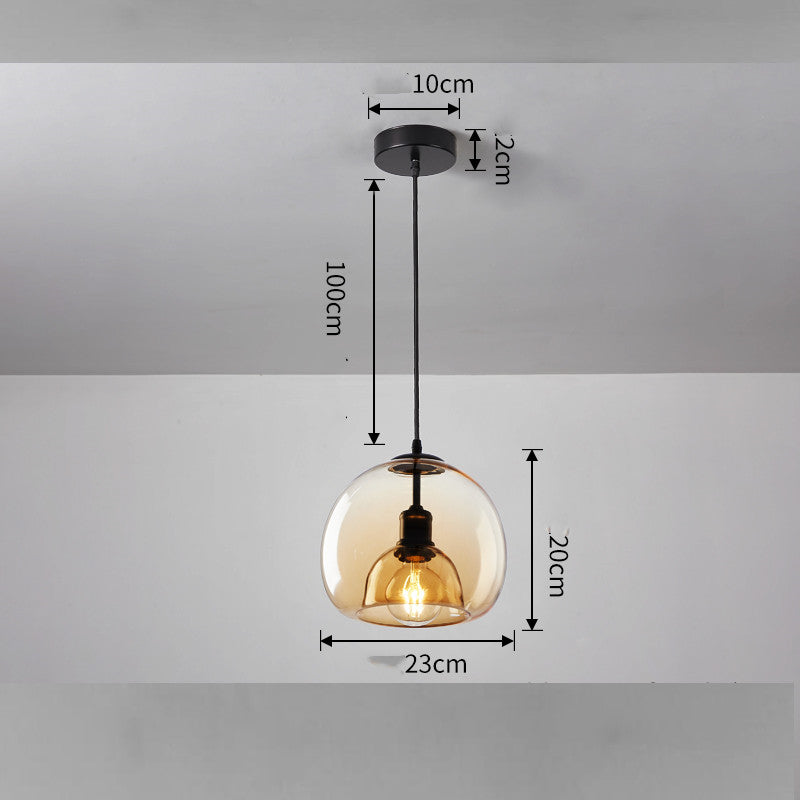 Pendant light with measurements on a gray background