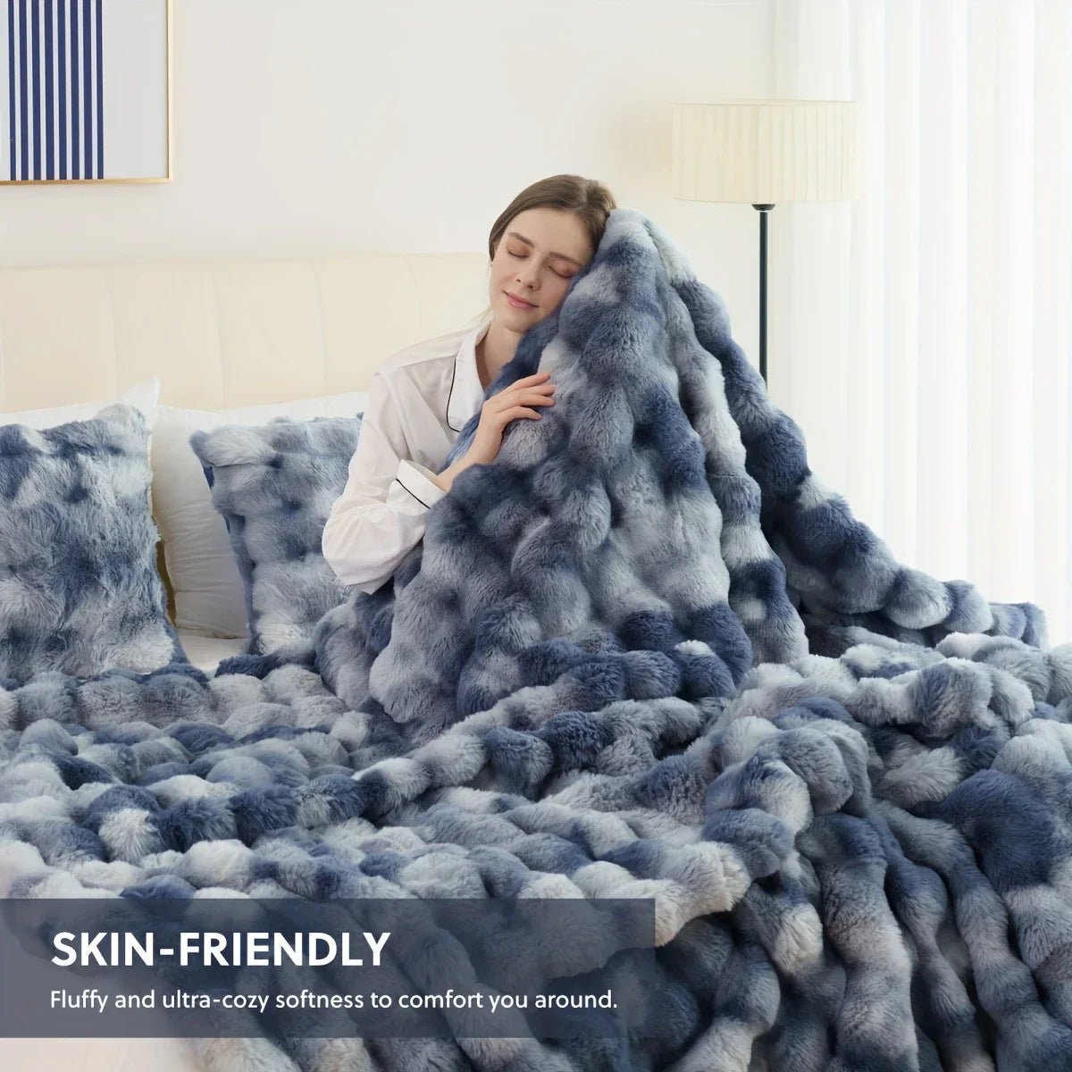 1 PC Faux Rabbit Fur ,Luxury Soft, Warm Bubble Blanket, | Cozy Throw for Bedroom, Guest Room, Living Room,4lb - MOOAZAA