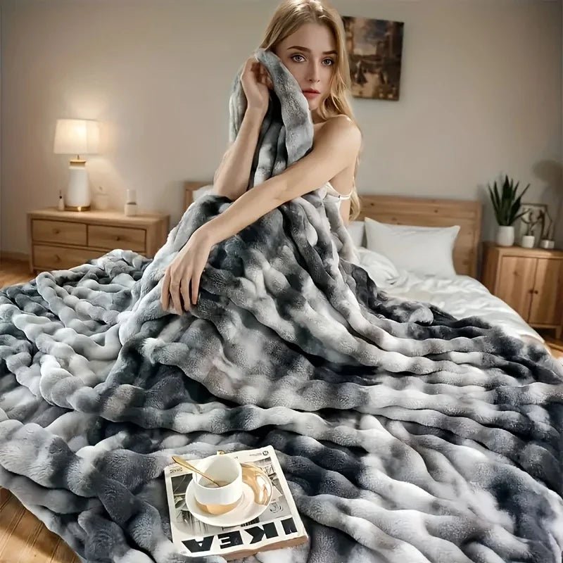 1 PC Faux Rabbit Fur ,Luxury Soft, Warm Bubble Blanket, | Cozy Throw for Bedroom, Guest Room, Living Room,4lb - MOOAZAA