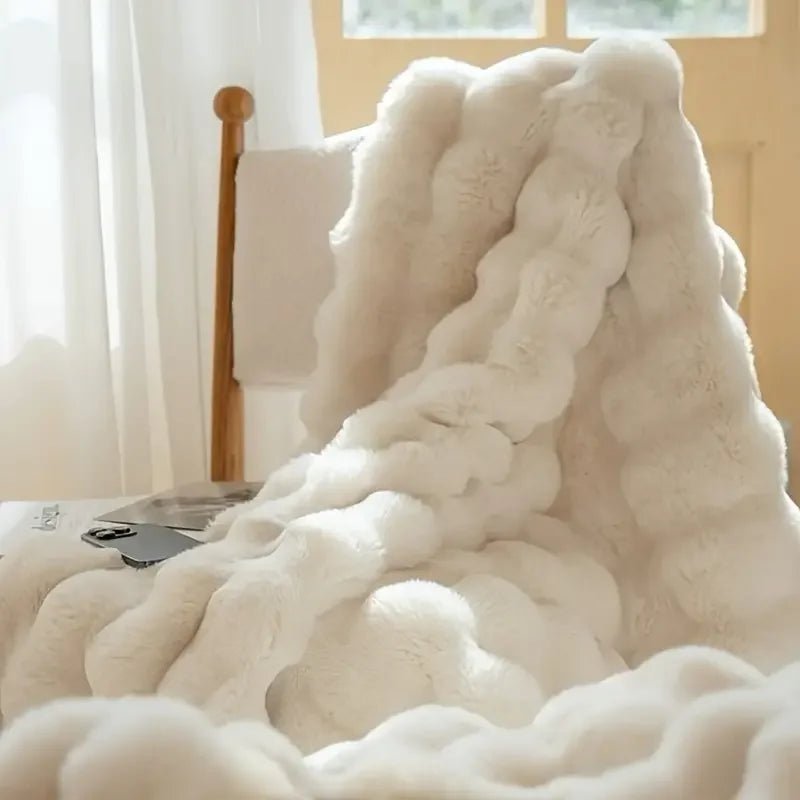 1 PC Faux Rabbit Fur ,Luxury Soft, Warm Bubble Blanket, | Cozy Throw for Bedroom, Guest Room, Living Room,4lb - MOOAZAA