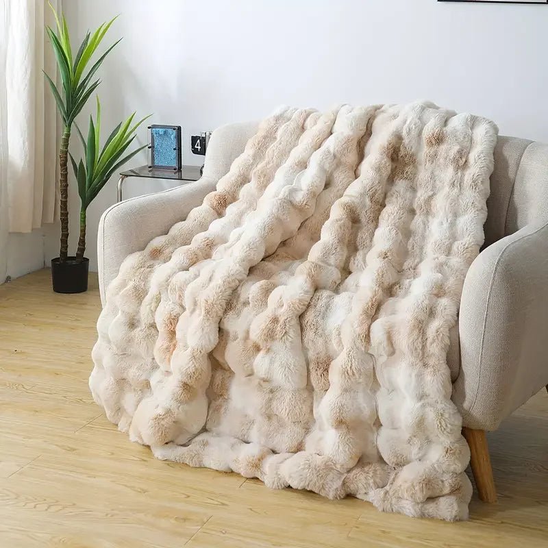 1 PC Faux Rabbit Fur ,Luxury Soft, Warm Bubble Blanket, | Cozy Throw for Bedroom, Guest Room, Living Room,4lb - MOOAZAA