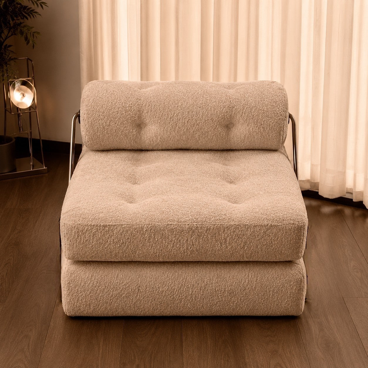 Zisiz Cream Modern Lamb Fleece Sofa Bed