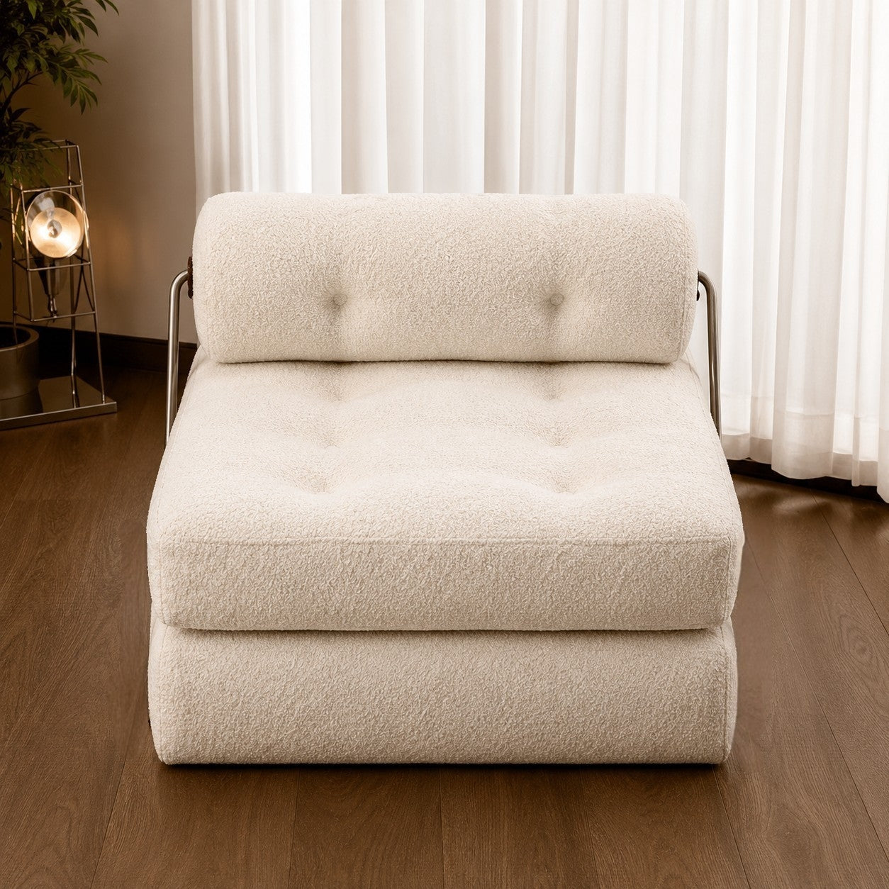 Zisiz Cream Modern Lamb Fleece Sofa Bed