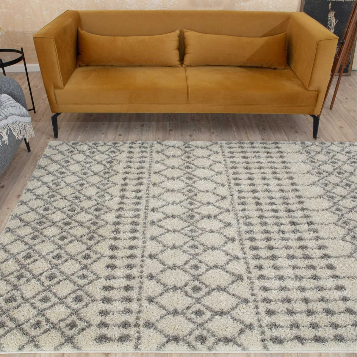 Moroccan Ivory Grey Shaggy Rug | 1000