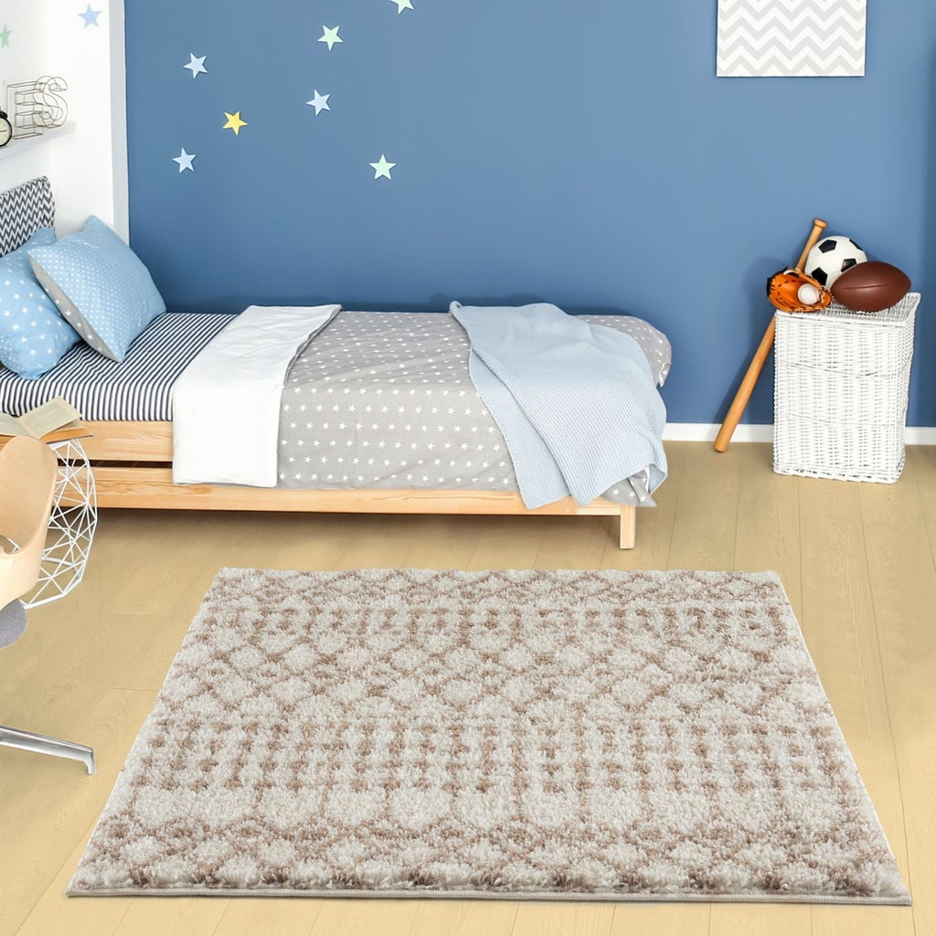 Moroccan Ivory Beige Shaggy Rug | 1030