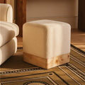 Mota Burl Wood And Cream Boucle Square Stool