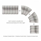 Diagram showing how modular sofa components can be arranged to form different configurations.