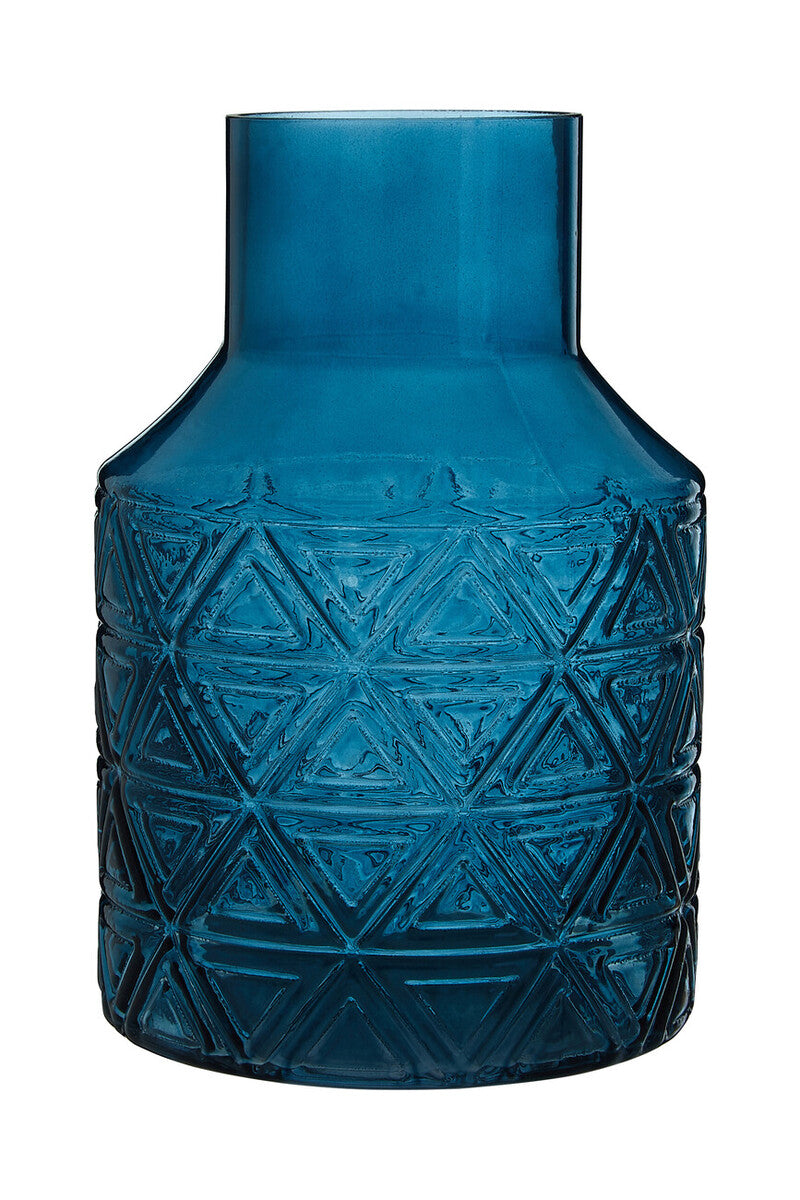 Blue textured vase on a white background