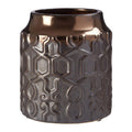 Decorative vase with textured design and bronze top on a white background