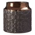 Bronze-colored textured vase on a white background