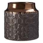 Bronze-colored textured vase on a white background