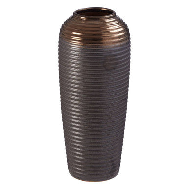 Tall ribbed vase on a white background