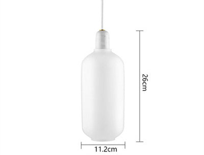 White pendant light with dimensions labeled on a white background