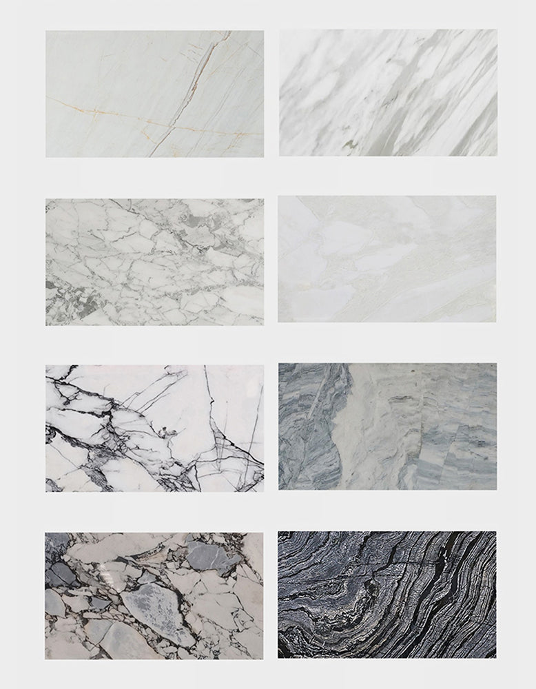 Collection of various marble textures on a white background