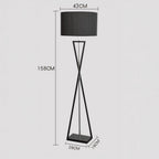 Black floor lamp with dimensions on a gray background