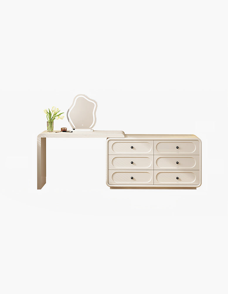 Murphy Corner Dressing Table With 6 Drawers and Chair, Cream