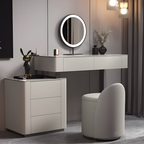Paulina Modern Dressing Table With Drawers & LED Light, Solid Wood