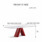 Measurement chart of a table with dimensions in centimeters on a white background