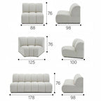 Dimensions of a white modular sofa set on a white background