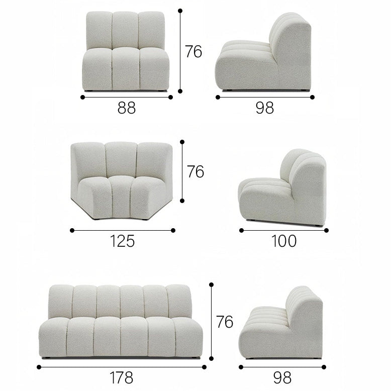 Dimensions of a white modular sofa set on a white background