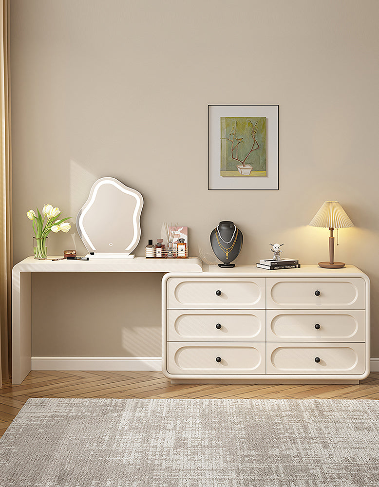Murphy Corner Dressing Table With 6 Drawers and Chair, Cream