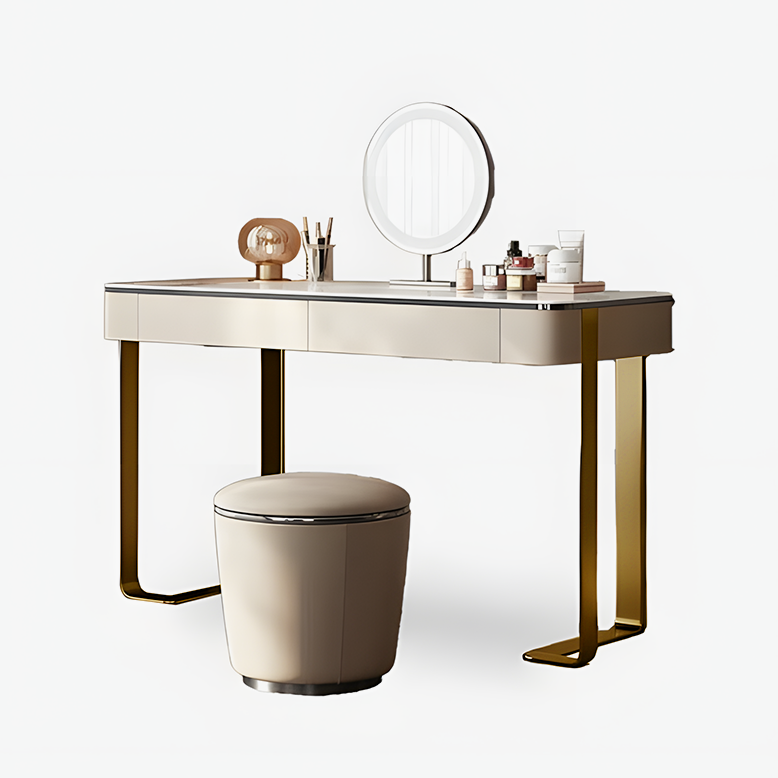 Dressing table with mirror and stool on a white background