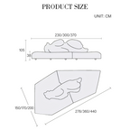 Product size chart with dimensions in centimeters on a white background