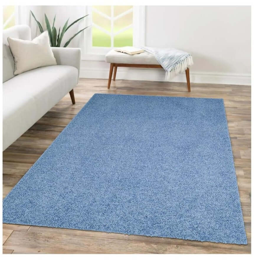 Fiji Sky Blue Washable Solid Shaggy Rug