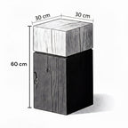 Wooden post with dimensions labeled on a white background