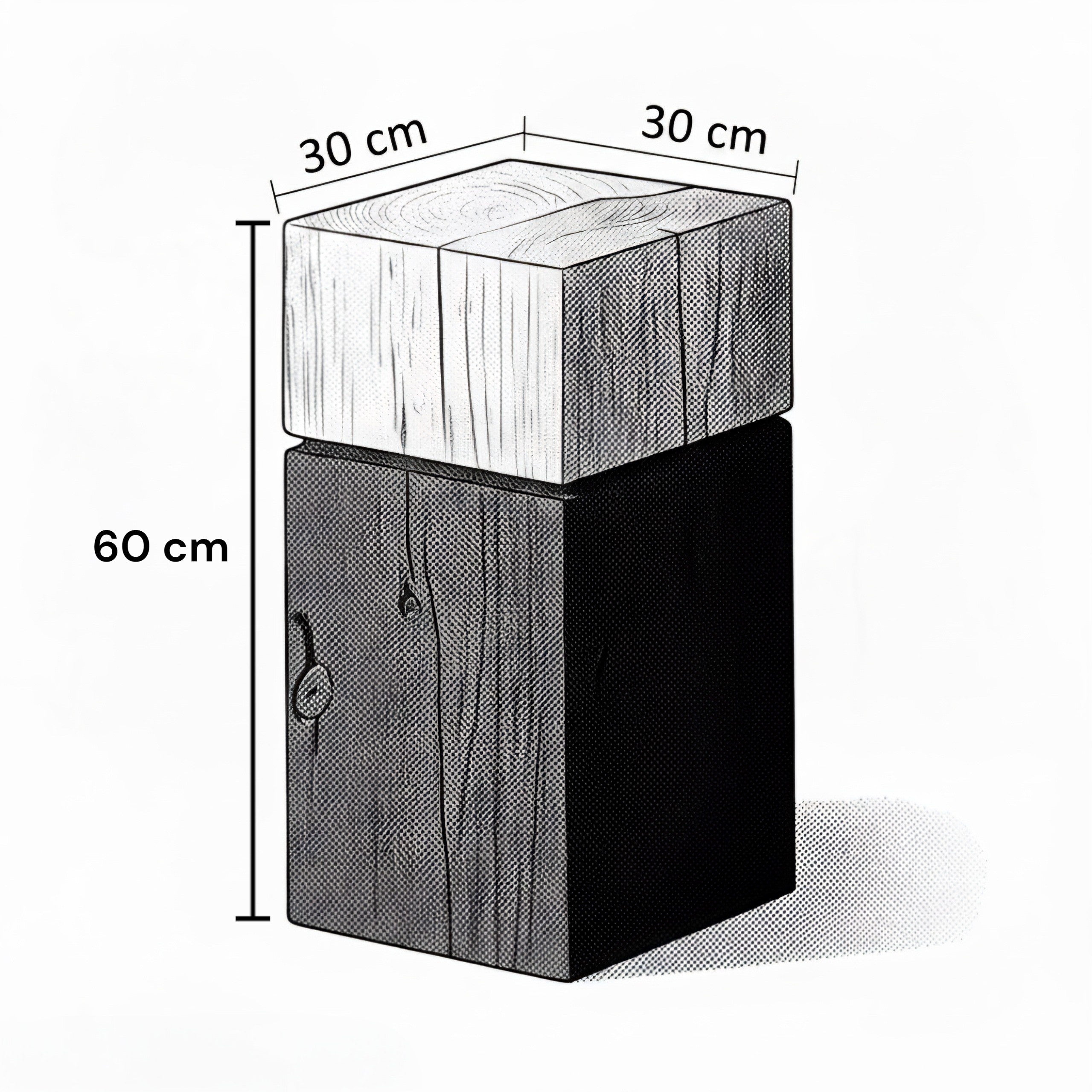 Wooden post with dimensions labeled on a white background