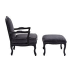 Rococo Grey Velvet Chair and Footstool Set