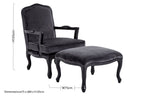 Rococo Grey Velvet Chair and Footstool Set