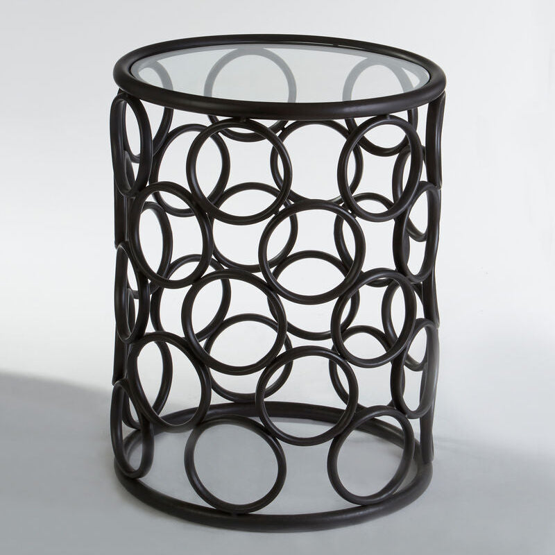 Antalya Black Metal Round Side Table with Glass Top