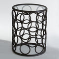 Antalya Black Metal Round Side Table with Glass Top