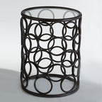 Antalya Black Metal Round Side Table with Glass Top