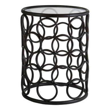 Antalya Black Metal Round Side Table with Glass Top