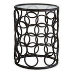 Antalya Black Metal Round Side Table with Glass Top