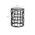 Antalya Black Metal Round Side Table with Glass Top