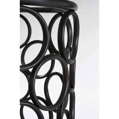 Antalya Black Metal Round Side Table with Glass Top