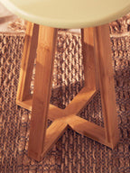 Viborg Green and Natural Bamboo Round Stool