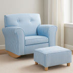 Kids Blue and White Striped Rocking Chair with Footstool
