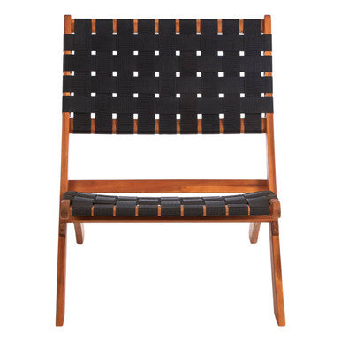 Emilio Black Woven Chair with Acacia Wood Frame