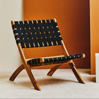 Emilio Black Woven Chair with Acacia Wood Frame