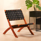 Emilio Black Woven Chair with Acacia Wood Frame