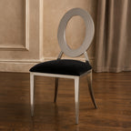Sarita Black Velvet and Silver Finish Stackable Oval Back Dining Chair
