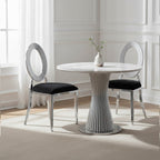Sarita Black Velvet and Silver Finish Stackable Oval Back Dining Chair