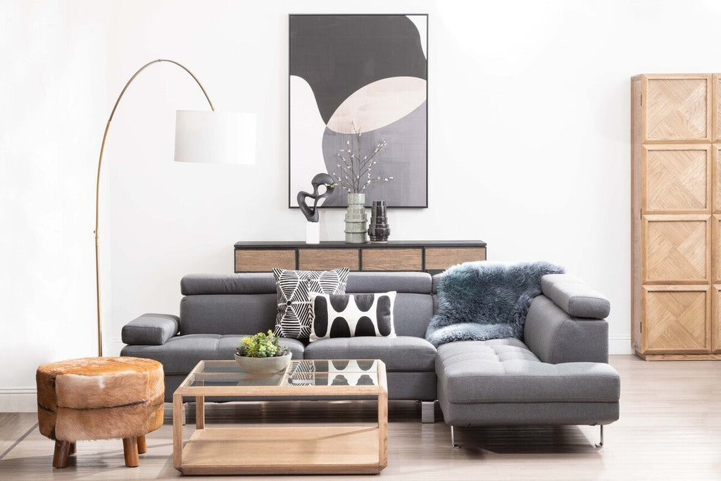 Hanover Grey Linen Corner Sofa with Adjustable Headrests
