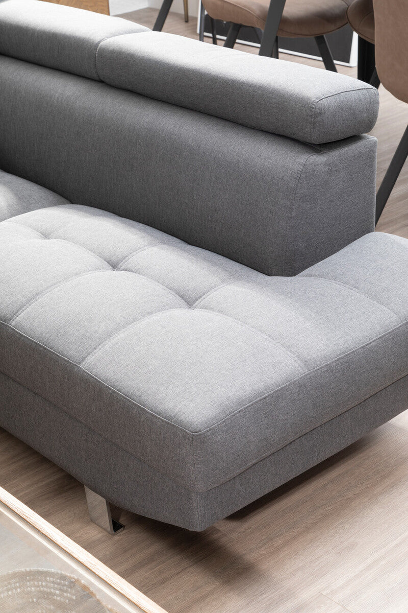 Hanover Grey Linen Corner Sofa with Adjustable Headrests